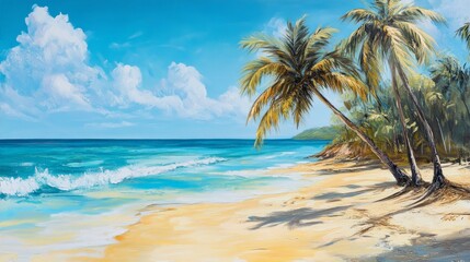 Obraz premium tropical beach with palm trees and blue