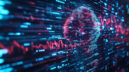 Obraz premium Digital World Map with Data Flow and Code Futuristic Technology Concept