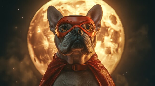 Superdog French Bulldog Hero Costume Full Moon Night