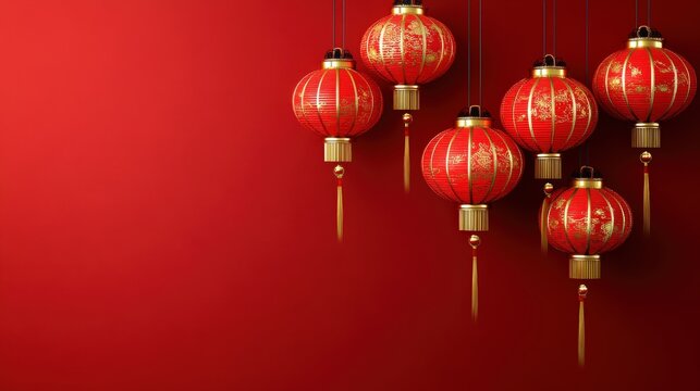 Traditional Red Lanterns on Red Background Display