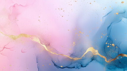 Obraz premium Abstract pink and blue marble liquid texture with gold splashes, luxury background 