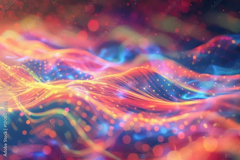 Poster vibrant waves of light dance in a colorful spectrum, creating an immersive visual experience in an a
