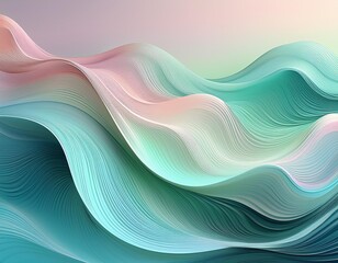 Pastel color wave pattern image in green, pink, blue, white, Generative AI