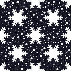 Seamless pattern with white snowflakes on black background