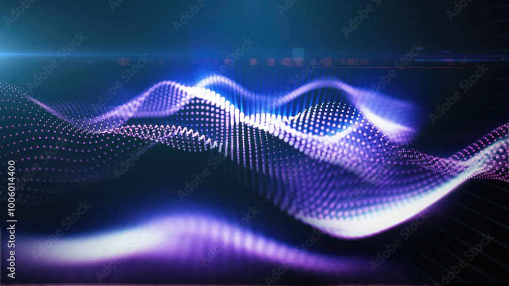 Fototapete a mesmerizing display of purple glowing particle waves, representing abstract energy flows against a