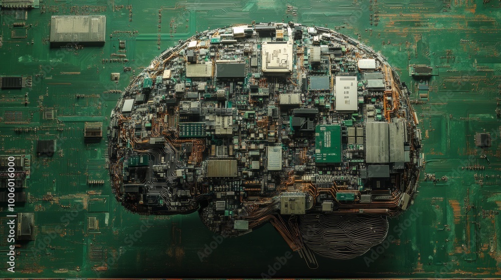 Poster artificial intelligence brain circuit board technology concept
