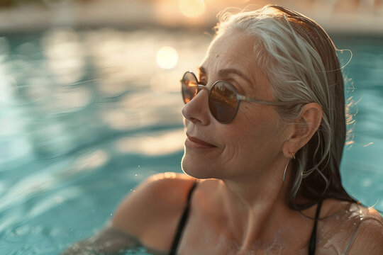 People resting by the poolside swimming in crystal clear turquoise water rich resort summer vacation Generative AI picture - Powered by Adobe