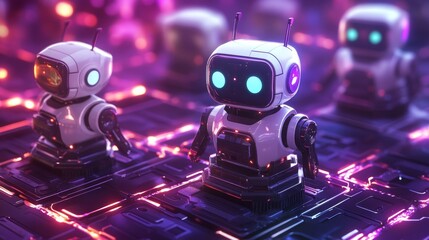 Fototapeta premium Futuristic Robot AI on Neon Circuit Board Artificial Intelligence Technology
