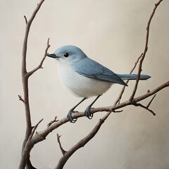 Fototapeta premium Blue Bird Perched on a Branch - Wildlife Painting