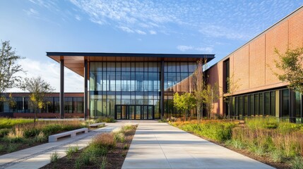 Obraz premium A school building designed with sustainability in mind, featuring natural ventilation