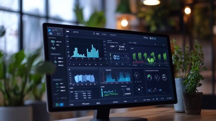 A smart building management system dashboard displaying real-time data on energy consumption