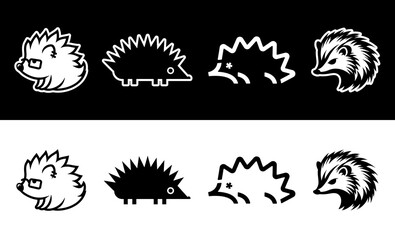 This illustration features five unique hedgehog logos, each with a distinct style and color scheme. From minimalist to playful designs
