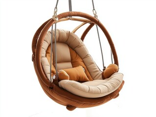 Hanging chair with cushion, white isolate background