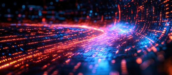 Abstract Digital Tunnel with Red and Blue Lights