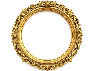 Ornate Round Gold Baroque Picture Frame Isolated on White Background – Luxurious Vintage Decorative Frame Ideal for Art, Interior Design, and Classic Historical Themes