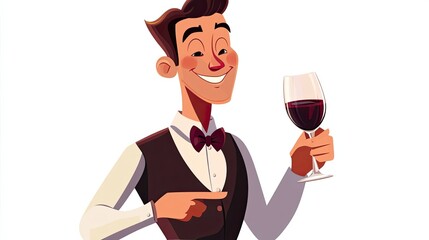 Smiling Man in a Bow Tie Holding a Glass of Red Wine