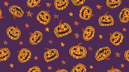 Halloween pumpkins pattern. Hand drawn illustration.	
