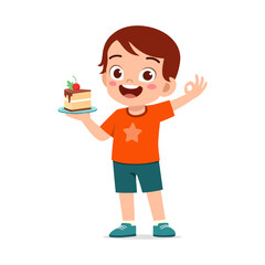 happy cute little kid eat a birthday cake