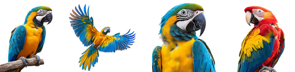 Obraz premium Colorful parrots perched and flying showcasing beauty of nature transparent background
