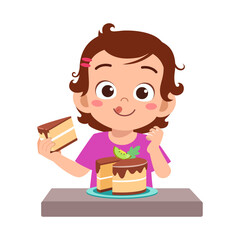 happy cute little kid eat a birthday cake