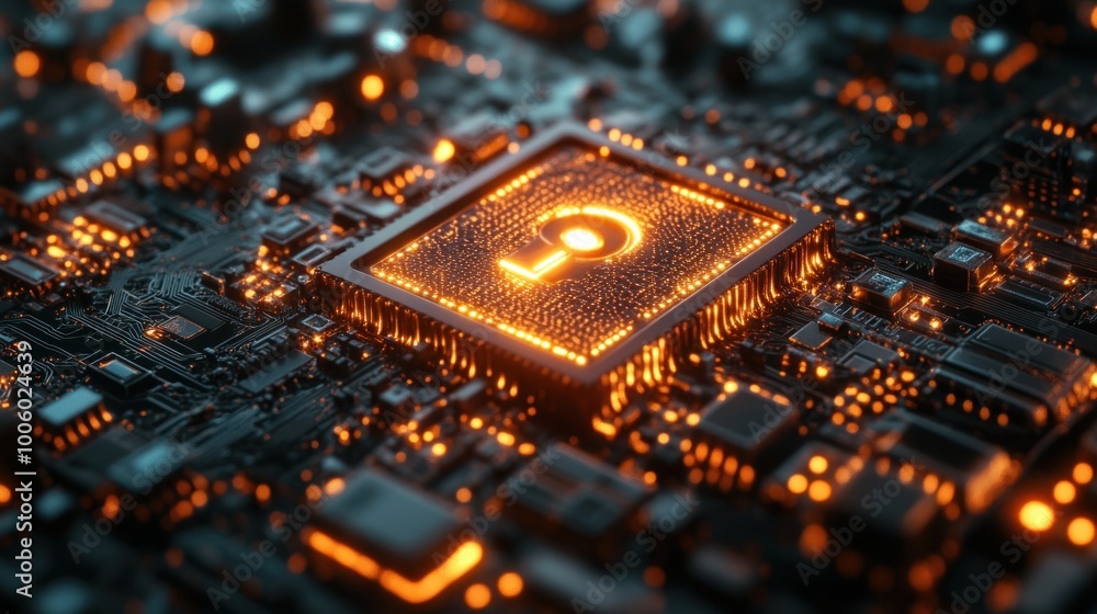 Poster glowing microchip with circuits