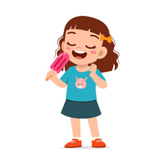 little boy eat sweet ice cream and feel happy