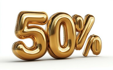 3D golden text "50%" isolated on a white background
