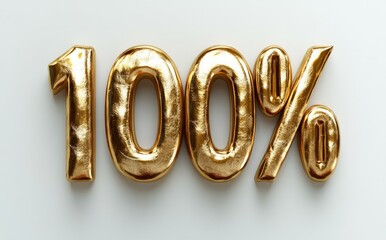 3D golden text "100%" isolated on a white background, 