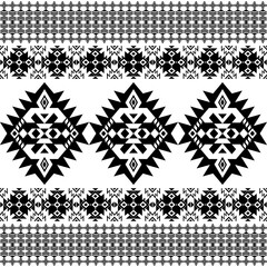 American seamless black white tribal ethnic native pattern.Traditional Navajo,Aztec,Apache,Southwest style fabric pattern.Abstract vector motif.For fabric,clothing,blanket,carpet,woven,wrap,decoration