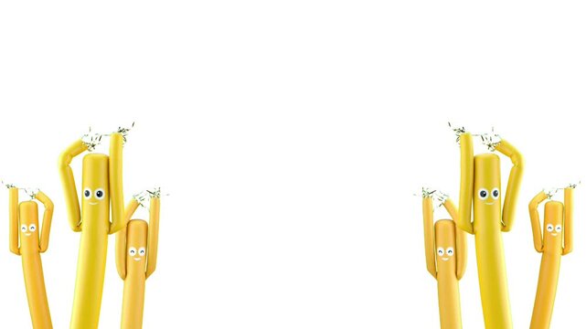 Animation of a yellow sky dancer doll twisting and turning on a white background