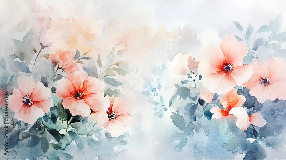 Wall mural A beautiful watercolor painting of flowers on a white background. Ideal for adding a touch of color and elegance to any design project 