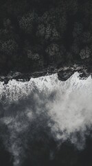 Aerial View of Dramatic Coastline with Foamy Waves