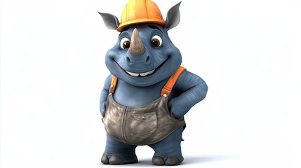 A Cartoon Rhino Wearing a Hardhat and Overalls
