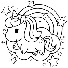 cute unicorn coloring book illustration
