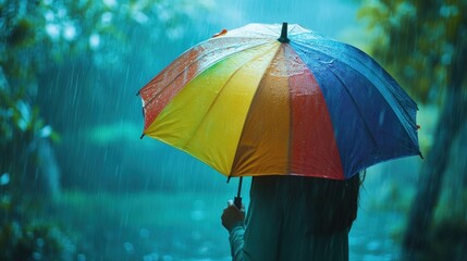 Rainy Day Under a Colorful Umbrella