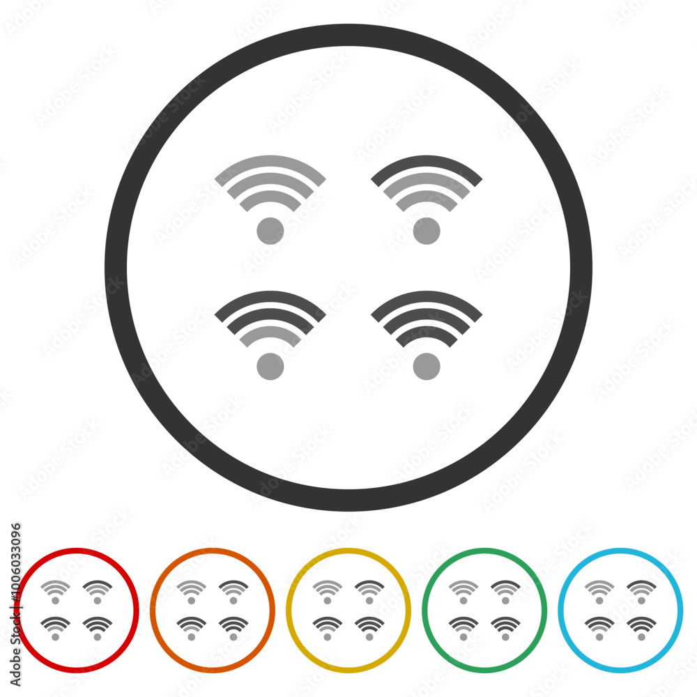 Poster wi-fi wave sign icon. set icons in color circle buttons