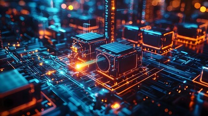 Abstract Technology Background with Glowing Lines