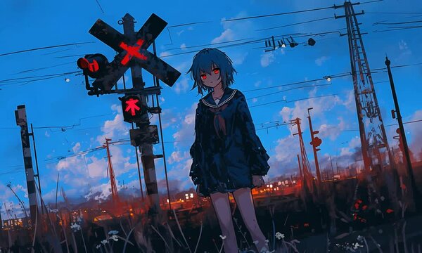 Anime girl character, horror ambient wallpaper background video animation