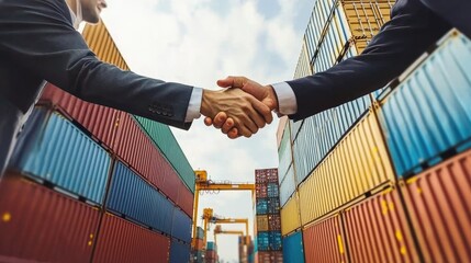 Business handshake in a shipping container yard