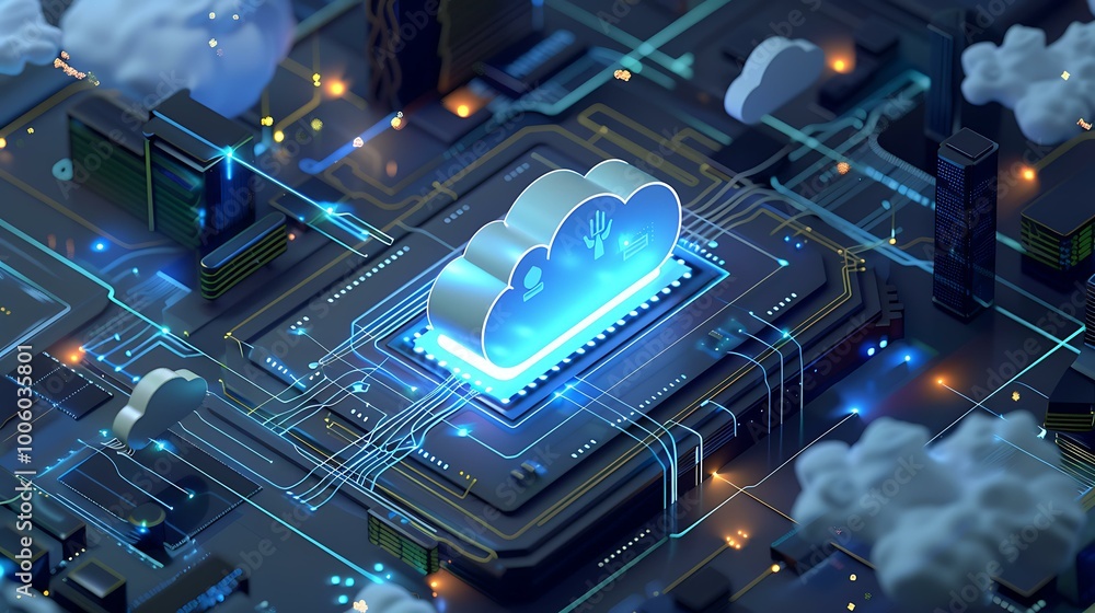 Poster a visual representation of advanced cloud networking and network management, showcasing secure data 