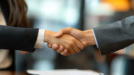 A Firm Handshake Between a Bank Employee and a Client, Symbolizing Trust and Agreement.
