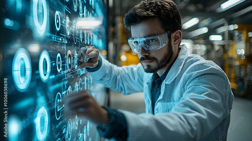 Aufkleber engineer analyzing data on digital screen
