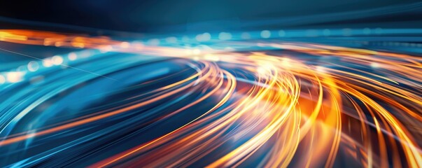 abstract vibrant blue and orange light trails background