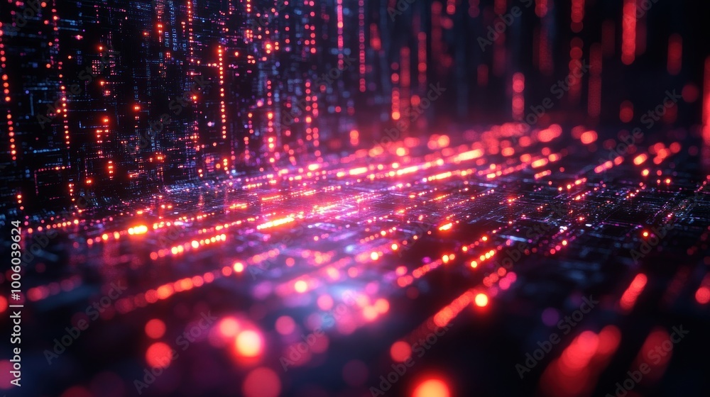 Poster abstract digital network with red glowing lines