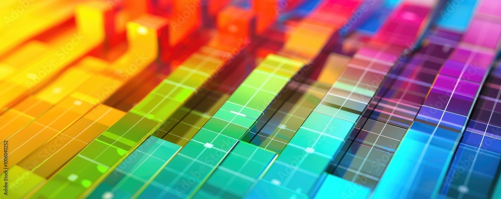 Poster abstract 3d data visualization with colorful chart bars