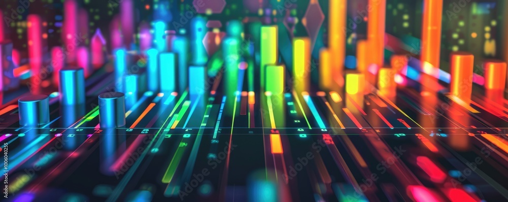 Poster abstract 3d data visualization with colorful chart bars