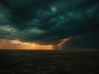 Lightning bolt in open field