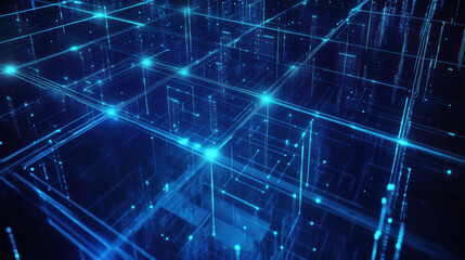 Naklejka premium futuristic digital grid with interconnected blue lines creates mesmerizing visual effect, representing advanced technology and data flow