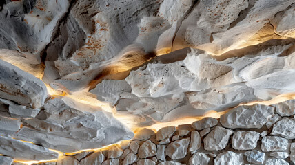 Elegant lighting illuminates a stunning organic stone ceiling design