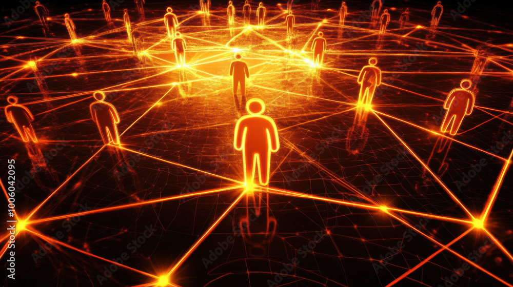 Poster glowing web of interconnected people symbolizes unity and collaboration in digital network. this vib